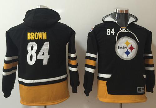Nike Steelers #84 Antonio Brown Black/Gold Youth Name & Number Pullover NFL Hoodie - Click Image to Close